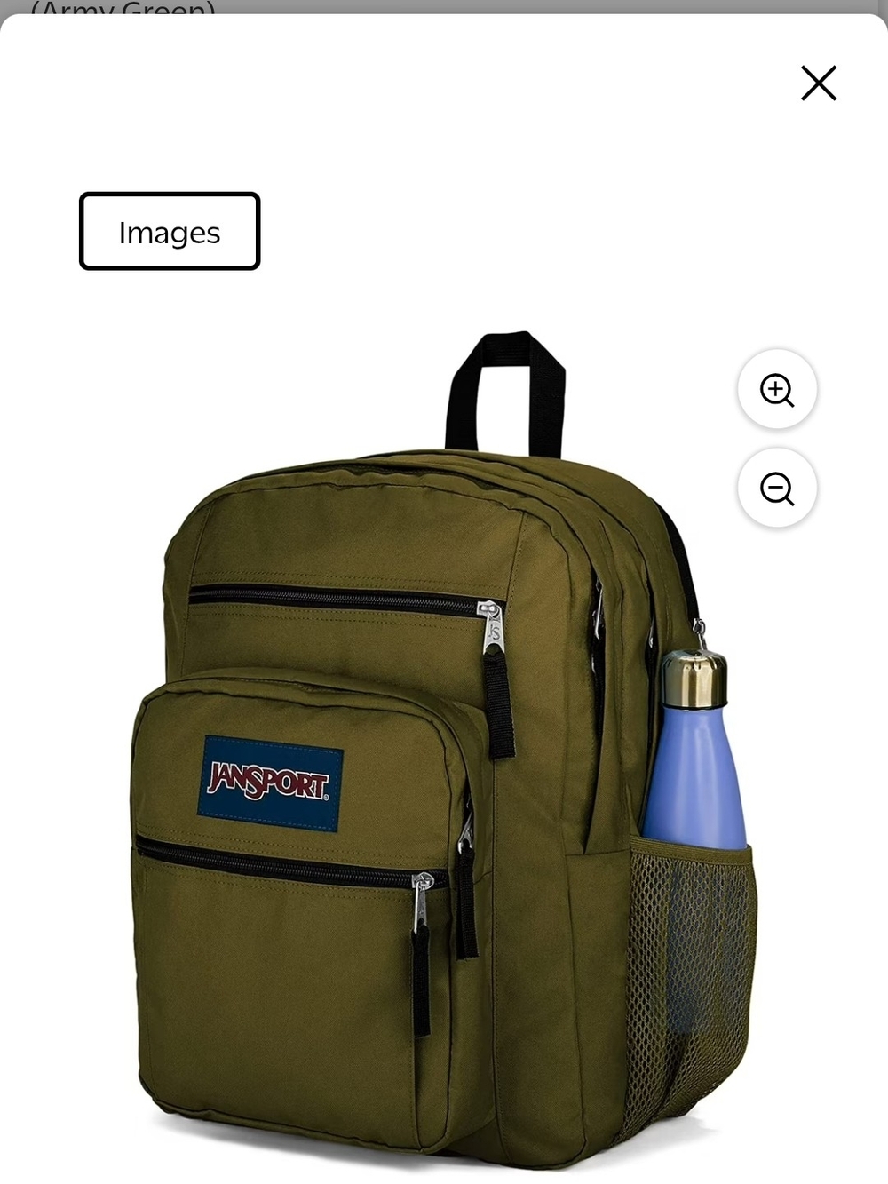 Jansport XL Olive Green Classic Backpack with Front Pockets - Picture 3 of 7